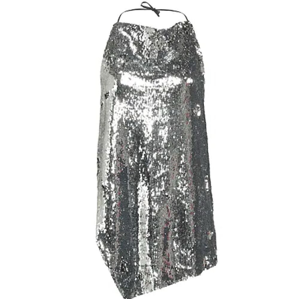 MARQUES' ALMEIDA Silver Sequin Halter Top NWT Size 12